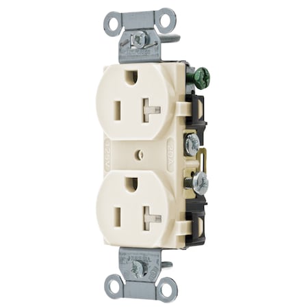 Hubbell Wiring Device-Kellems Straight Blade Receptacle, 5-20R, 20 A, 125V AC, 2 Pole, 3 Wire, Flush Mount, Grounded CR20LATR
